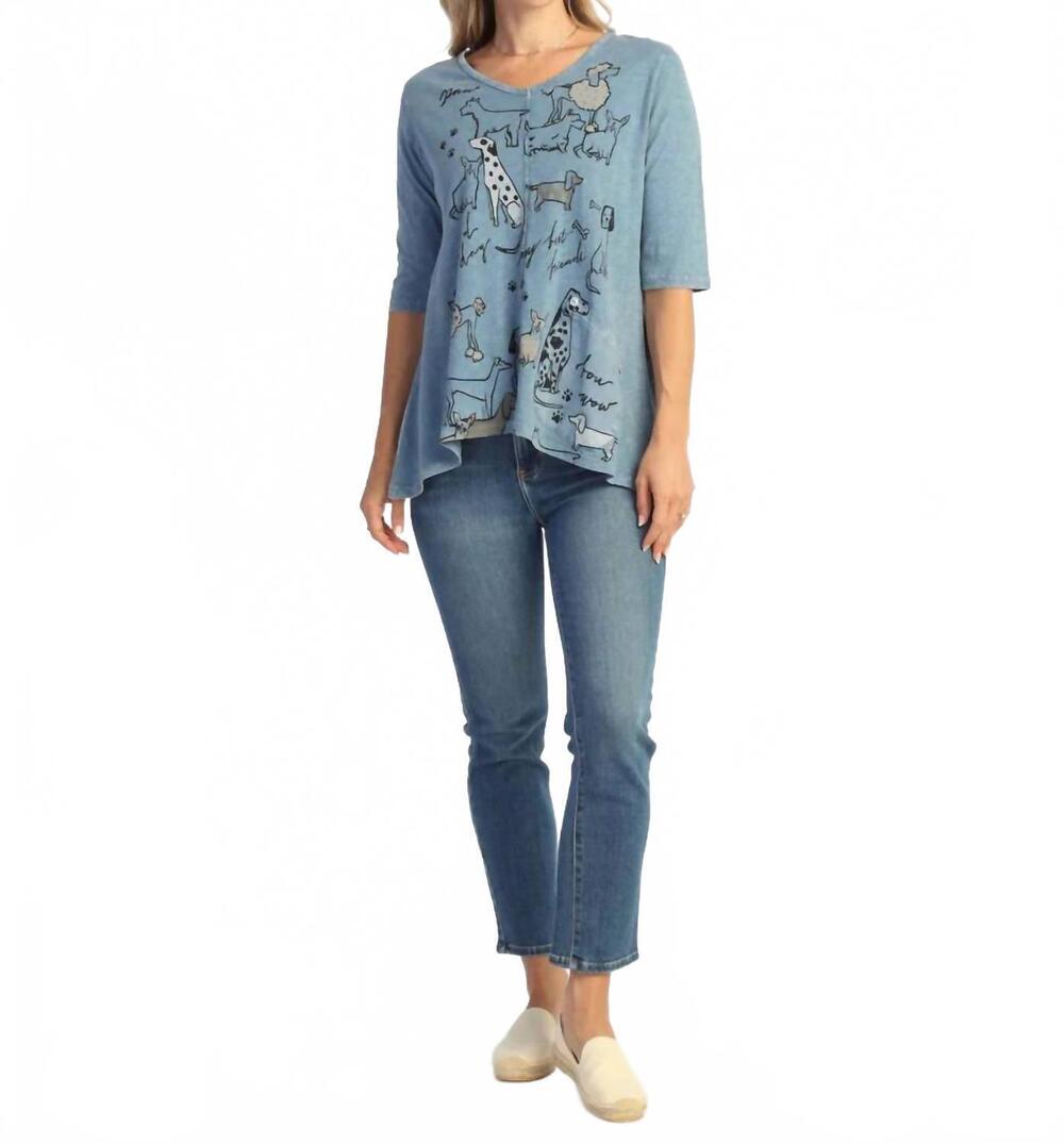 NEW JESS & JANE riva neck elbow sleeve top with contrast pocket & buttons in paw